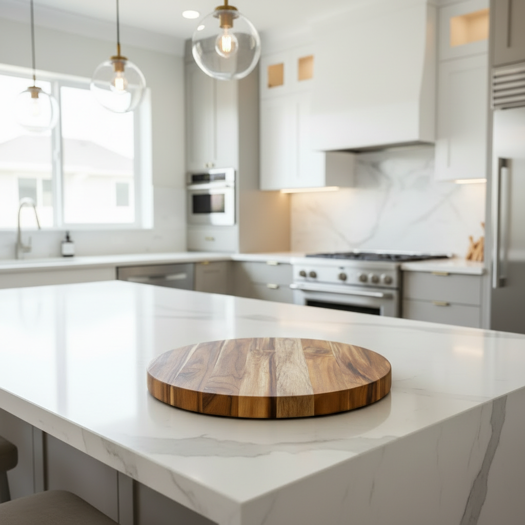 artisan teak cutting board, butcher block cutting board, round wood cutting board