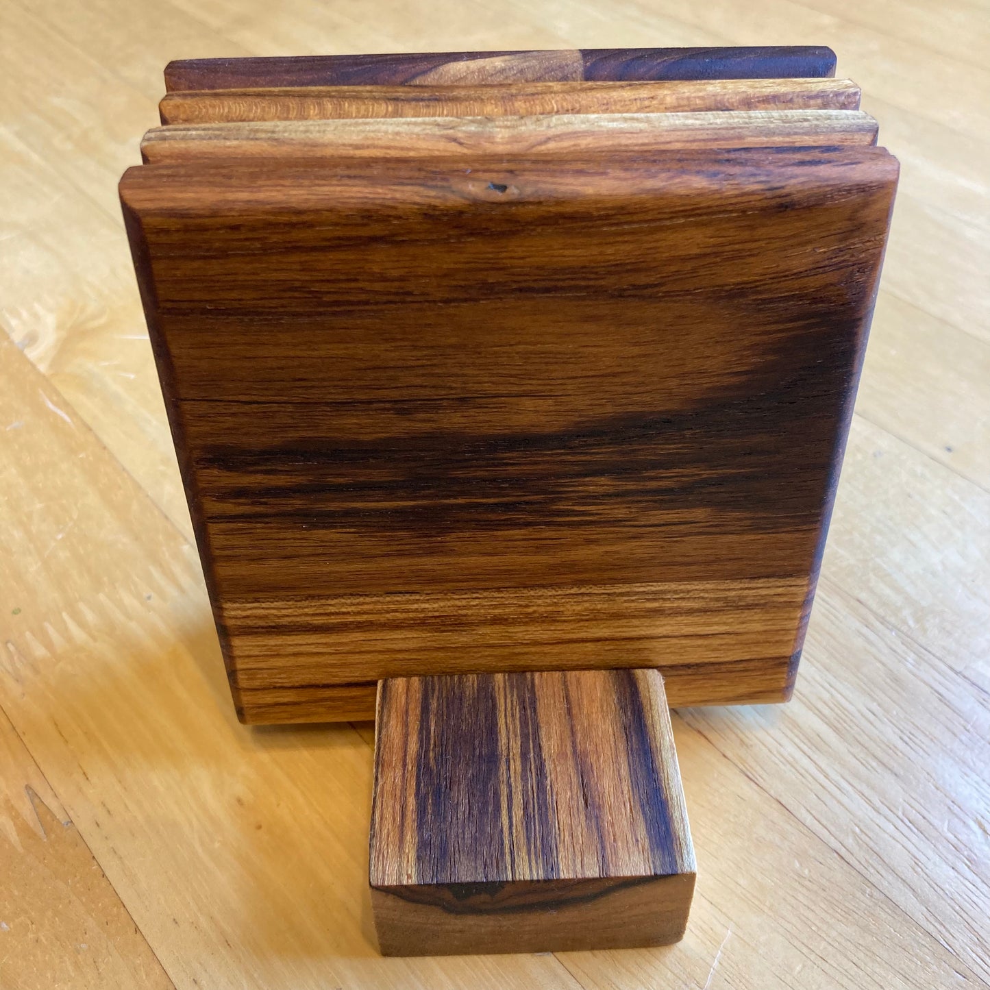 teak wood coasters, artisan wood coaster set, handmade teak coasters, premium wood coasters, teak coasters with stand