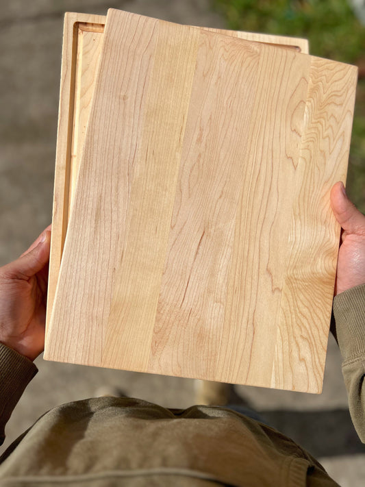Hard maple cutting board blank showing the light even grain that photo engraving needs