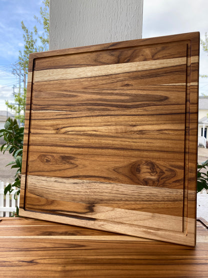 teak cutting boards, artisan wood cutting boards, handmade cutting boards oregon, 16"x16" square teak cutting board, 16" teak cutting board
