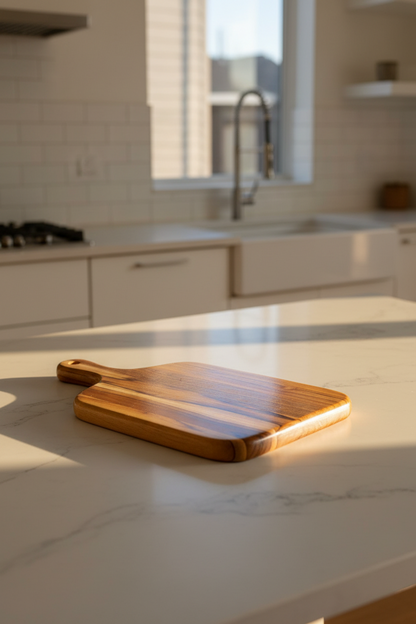 Teak paddle serving and cutting board, alternate view